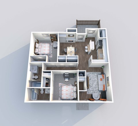 a 3d floor plan of an apartment